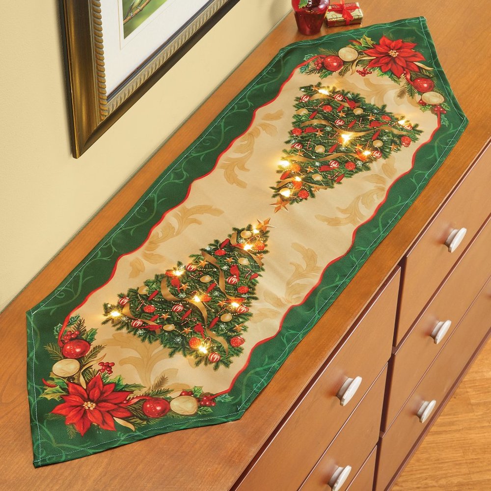 Festive LED Lighted Christmas Trees Dresser Scarf